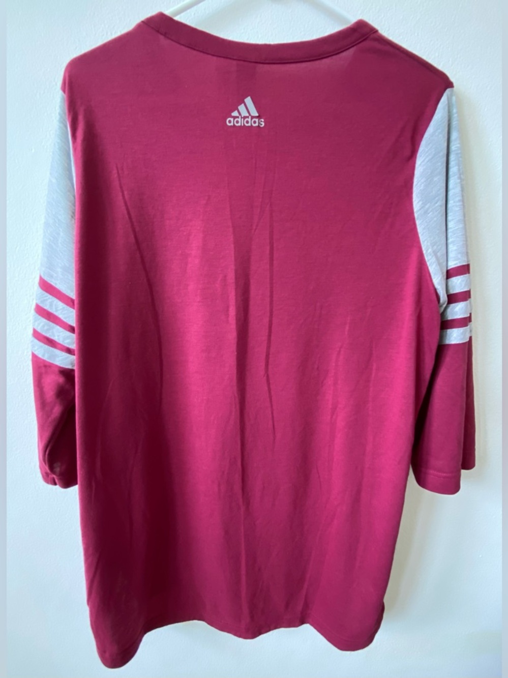 adidas Maroon and Light Gray 3-Stripe Long Sleeve Shirt